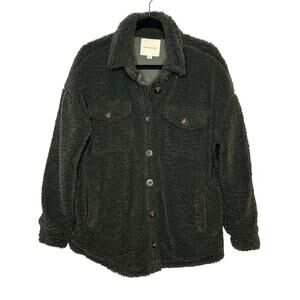 Hem & Thread Medium Sherpa Shacket Dark Olive‎ Green Warm Cozy